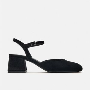 zara velvet block heels
